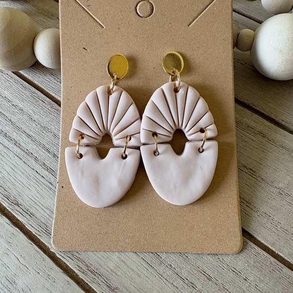 Handmade Blush | Fan Earrings | Boho Statement Jewelry with Gold Accents - Picture 6 of 8